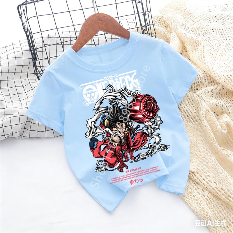 2026 Summer Anime Monkey D Printed Tshirt Kids boys Clothing Fashion Casual Street Tshirt Y2k