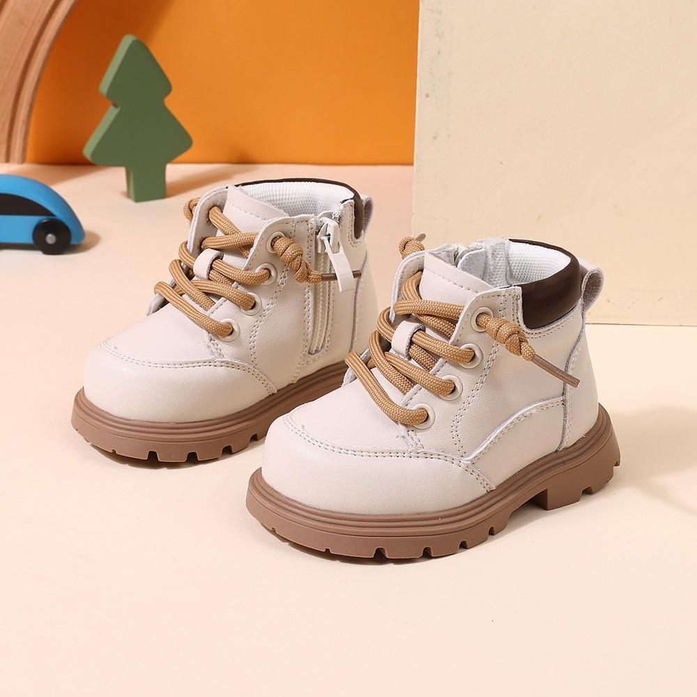 Autumn Baby Shoes Leather Boys Ankle Boots Soft Sole Zip Side Toddler Kids Girls Boots 15-25
