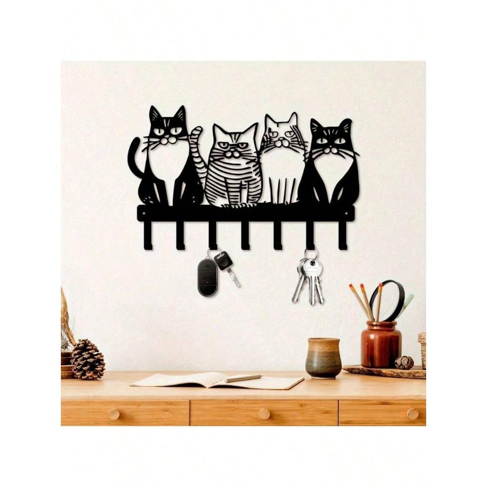 Colgador de Llaves Metálico de Gato Vintage Estante Colgador de Pared para Entrada Cocina Almacenamiento