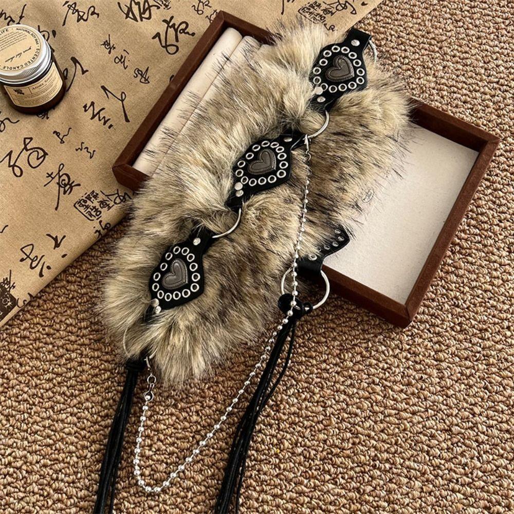 Retro Furry Waistband Punk Y2K Plush Waist Belt Fashion Leather Fur Belt  Dress Decoration