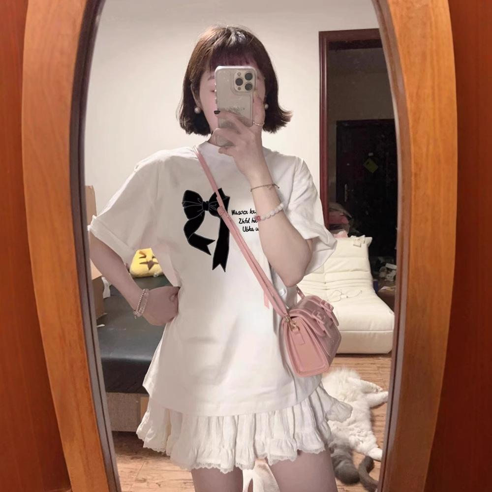 Large size summer design pure cotton short-sleeved t-shirt women's new loose Hong Kong style chic niche t-shirt top