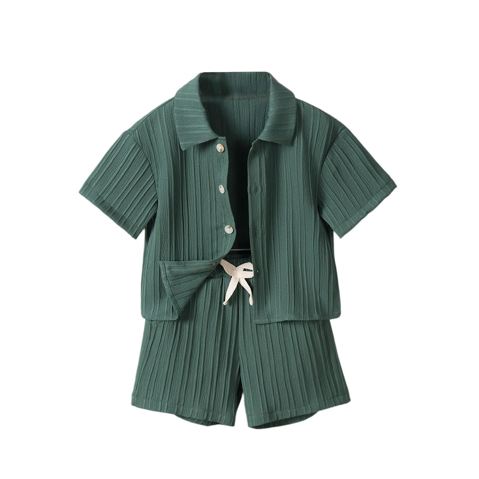 

Комплект для девочек в стиле колор-блок - Полосатый топ без рукавов и шорты 110 зелёный