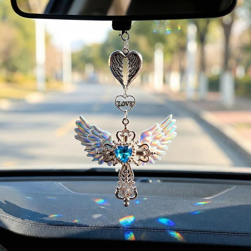 Angel Wing Cross Car Hanging Ornament Guardian Blessing Auto Accessory for Rearview Mirror Pendant Women Car Interior Decor