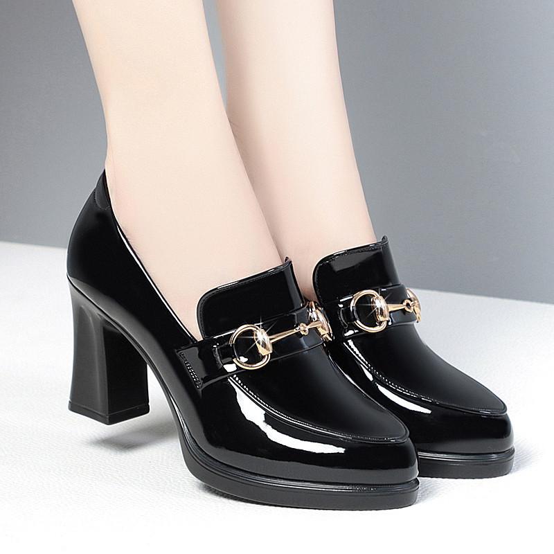 Fashion Deep Mouth High Heels Loafers Women 2025 Autumn Patent Leather Chunky Platform Pumps Woman Slip On Black Office Shoes Mary Janes