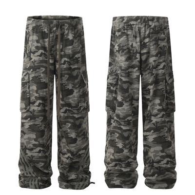 Men'S American Wide Leg Camouflage Work Pants, Retro Trendy Brand Washed Pure Cotton Loose Straight Leg Camouflage Pants