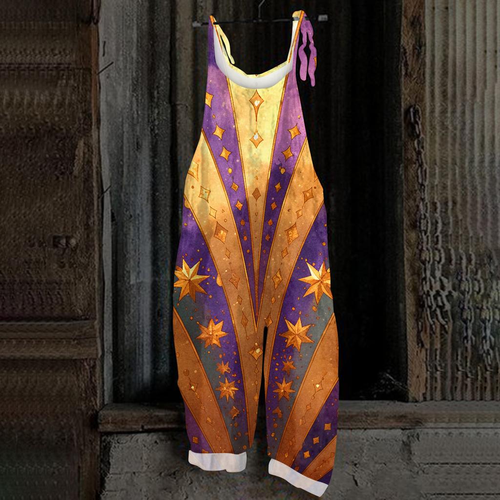 Women's Casual Jumpsuit Sleeveless Carnival Mask Print Loose Retro Overalls Jumpsuit