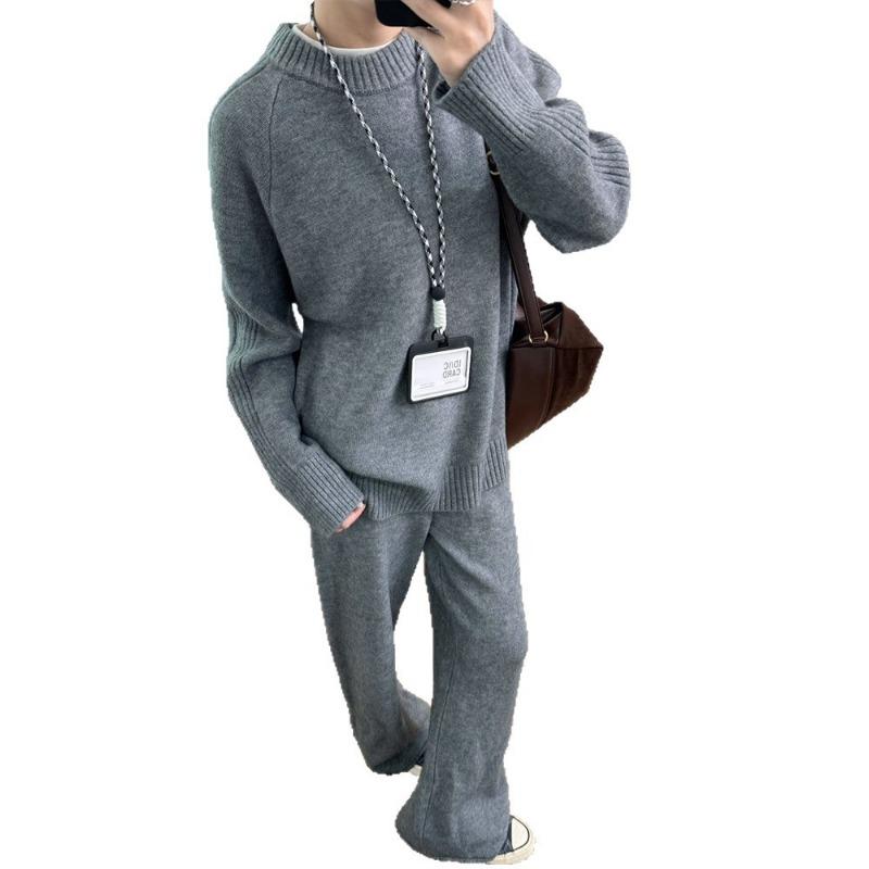 Crew Neck Fashion Suit Autumn and Winter New Lazy Style Casual Wide-leg Trousers Top Knitted Sweater Two-piece Set