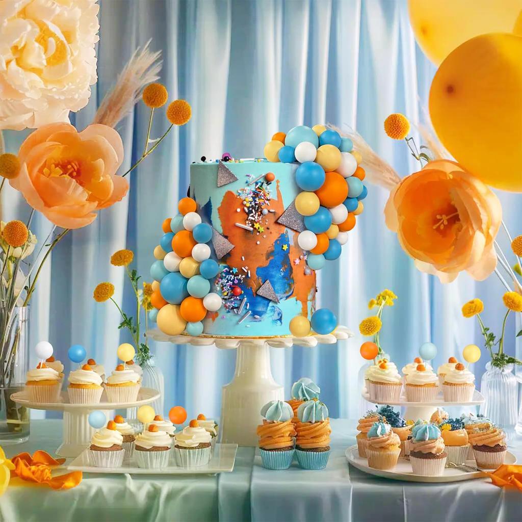 56 PCS Ball Cake Picks Colorful Ball Shaped Cake Topper Pearl Balls Cupcake Cake Insert Topper for Birthday Party Wedding Decora