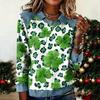 Women's Fashion Long Sleeve Denim Patchwork Pullover Sweatshirt St Patrick's Day Floral Clover Print Casual Top