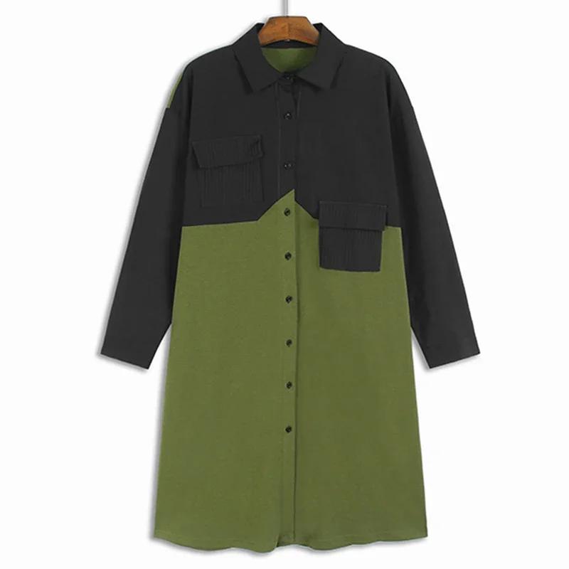 XITAO Full Sleeve Patchwork Single Breasted Dress GJ1076