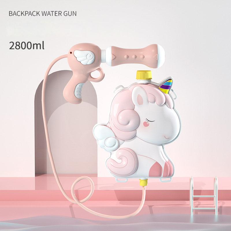 Summer Backpack Water Gun Children Outdoor Game Swimming Pool Beach High Capacity Water Shooter Toy Cartoon Animal Pull-out