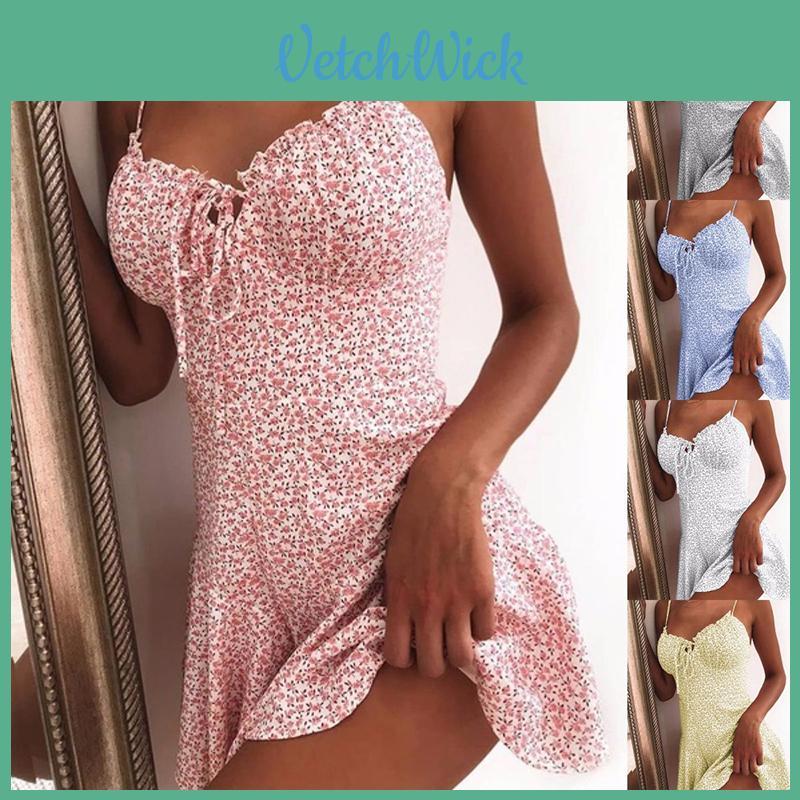 Stylish Women's Floral Printed Sleeveless Mini Dress Perfect For Summer Beach Days