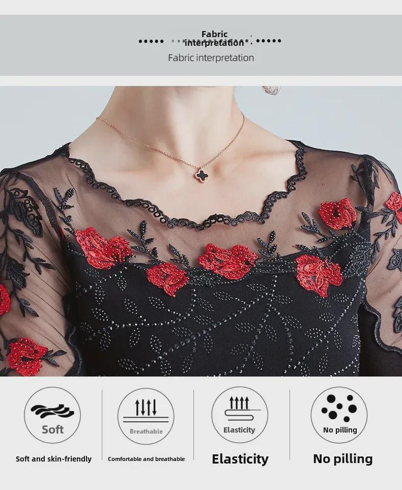 Korean Style Embroidered Long-Sleeve Gauze T-Shirt for Women