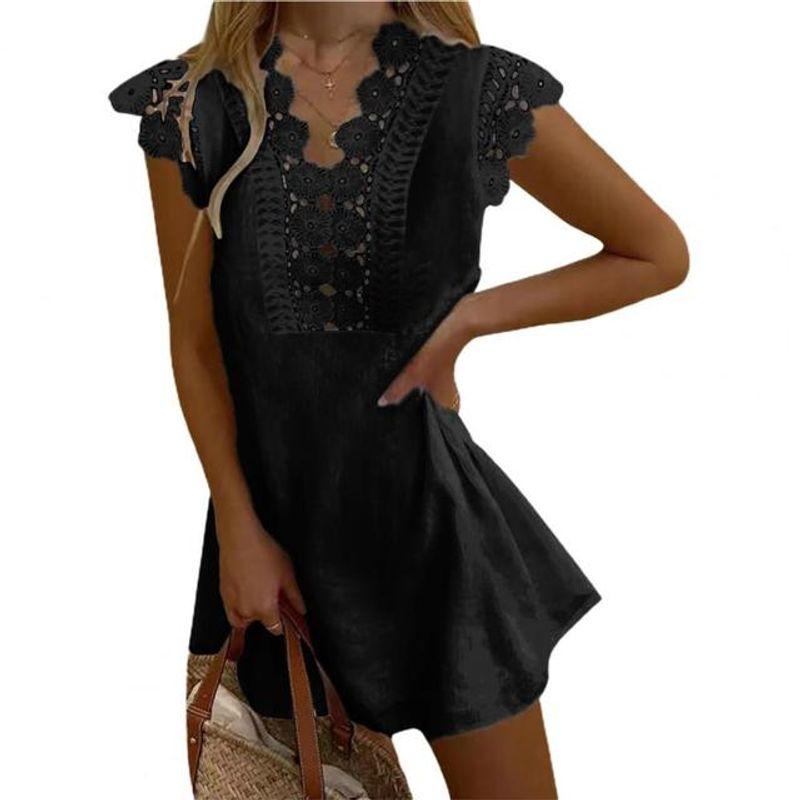 

Summer Cool Solid Lace Dress Women Summer Cool Pure Color Lace Dress Women Black L