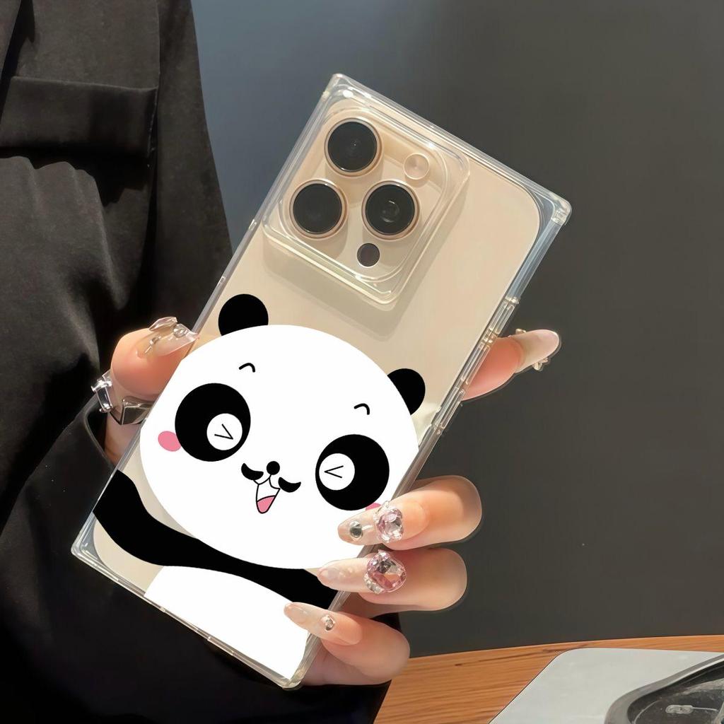 Clear Square Back Tube Case Protection For iPhone 16 ProMax 15 Plus 11 14 Pro Max 13 12 Baby Panda Pattern