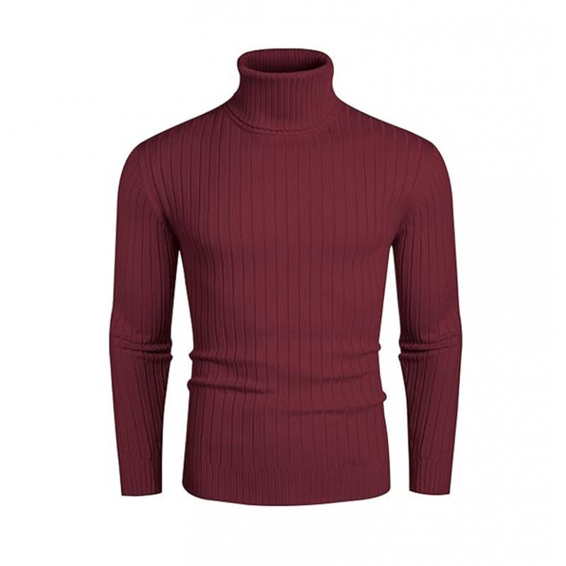 Mens Slim Fit High Neck Knit Sweater With Ribbed Hem Long Sleeve Winter Casual Top