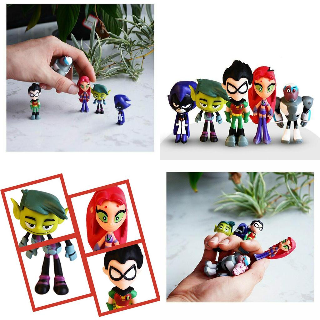 Colorful Teen Titans Go Miniature Set With Robin Raven Beast Boy Starfire Characters
