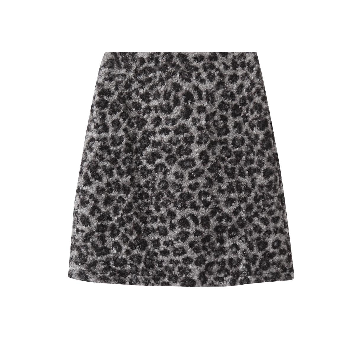 Chic Retro Leopard Print A-Line Midi Skirt with Plush Texture – High-Waisted Slimming Design for Autumn/Winter Small