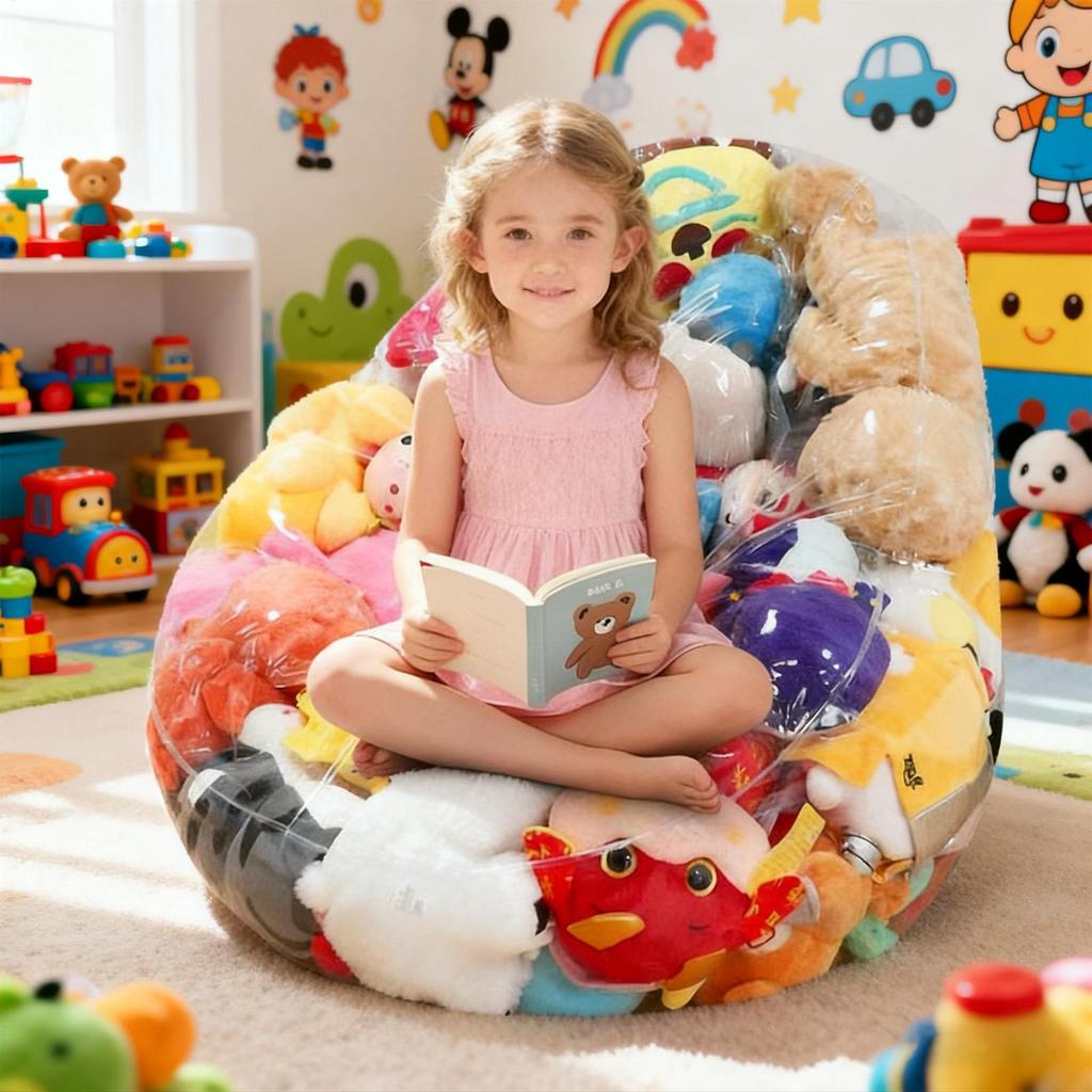 Worek fasolowy na pluszaki Przezroczysty Duży Organizer do przechowywania Pusty Sofa worek fasolowy na zabawki Lalka Dziewczynki Dorosłe Nastolatki Pokój Dziecięcy