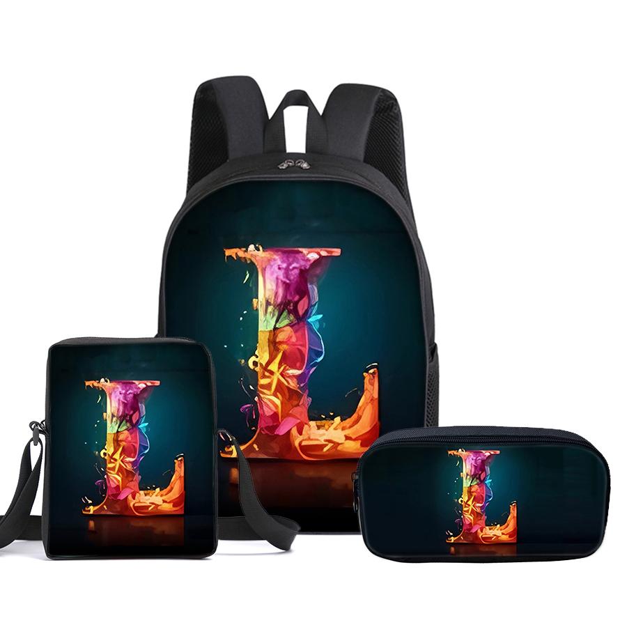 Guitar Print Three Piece Set Rucksacks for Boys Plus Girls Best Gifts 2D Flat Animated School Carrier for Children
