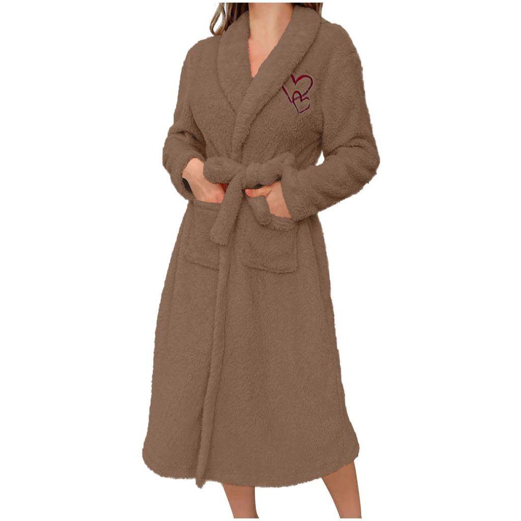Women's -Color Long-Sleeve /Winter Warm Bathrobe Plush Homewear Robe Homewear Set