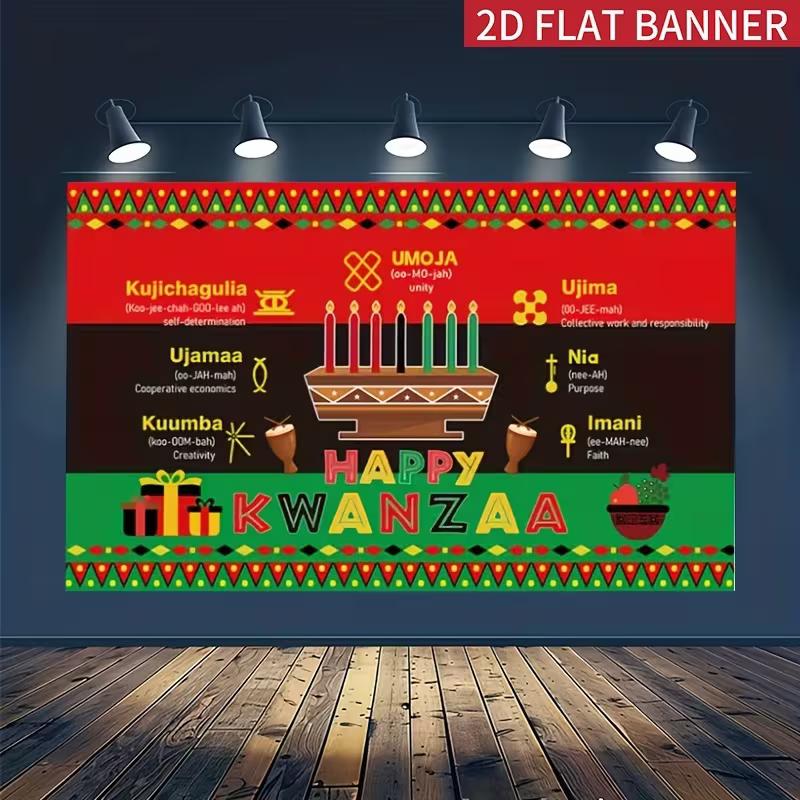

2D Happy Kwanzaa Backdrop, 7 Principles Kinara African Heritage Party Banner 47.2x31.5inch/120*80cm