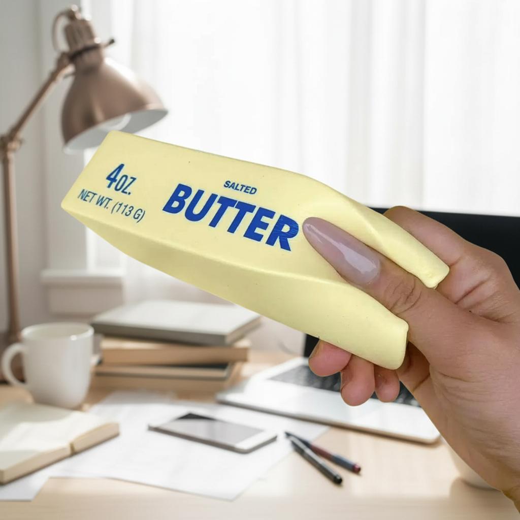 Soft Slow Rebound Butter Stick Squeezing Toy Realistic Butter Stick Stress-Relief Decompression Fidget Toy Desktop Ornament Gift