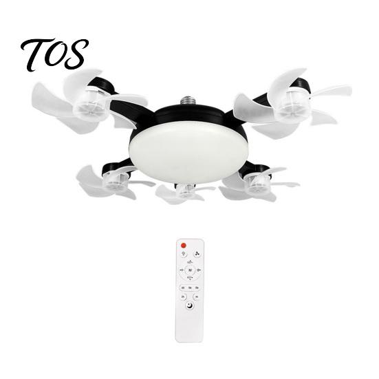 Quiet Room Fan with Light 3/4/5 Blade Ceiling & Remote Control, 2-in-1 Silent LED Drone E27 Socket Foldable Blades, 3-Speed Dimmable for Bedroom
