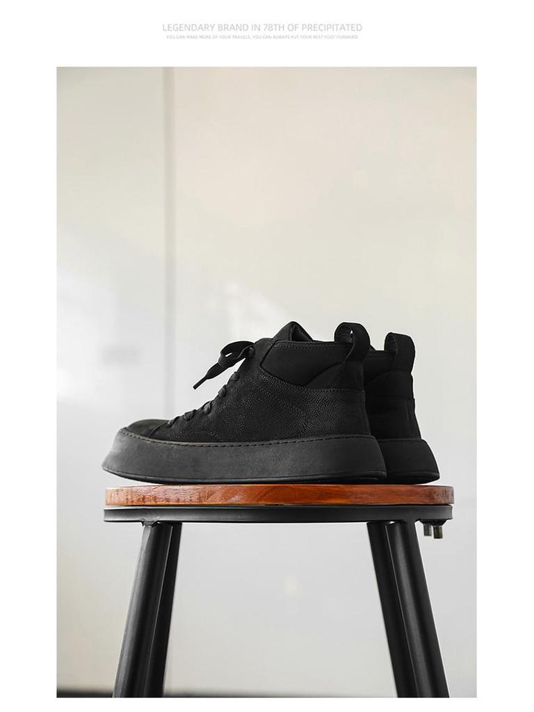 Men's Japanese Velvet High-Top Sneakers: 2023 Autumn/Winter Genuine Leather, Thick-Soled, Wear-Resistant Martin Boots for Outdoor Casual Wear.