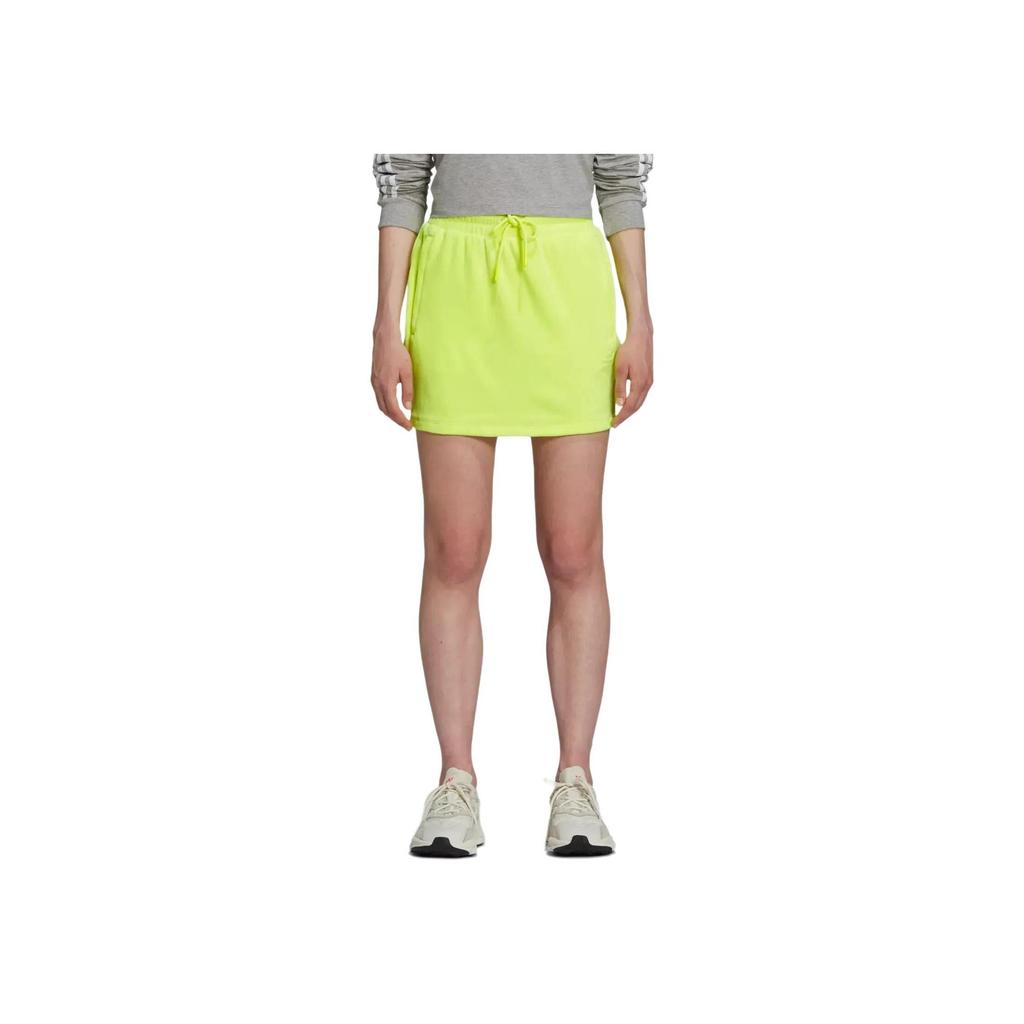 adidas Originals X Jeremy Scott Women's Velour Drawstring Mini Skirt Solar Yellow Women H53365