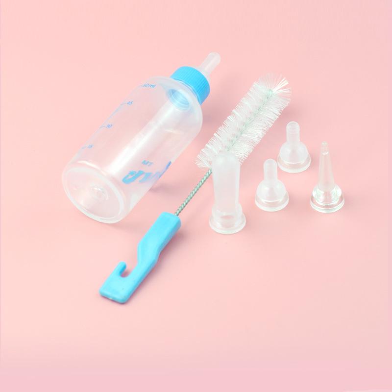 Newborn Pet Feeding Bottle Kit Puppy Cat Milk Bottle Multi-nipple Soft Mouth Bottle with Bottle Brush with Silicone Nipple