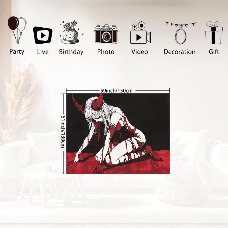 Dark Gothic Tapestry With A Sinister Figure For A Hauntingly Dramatic Wall Accent