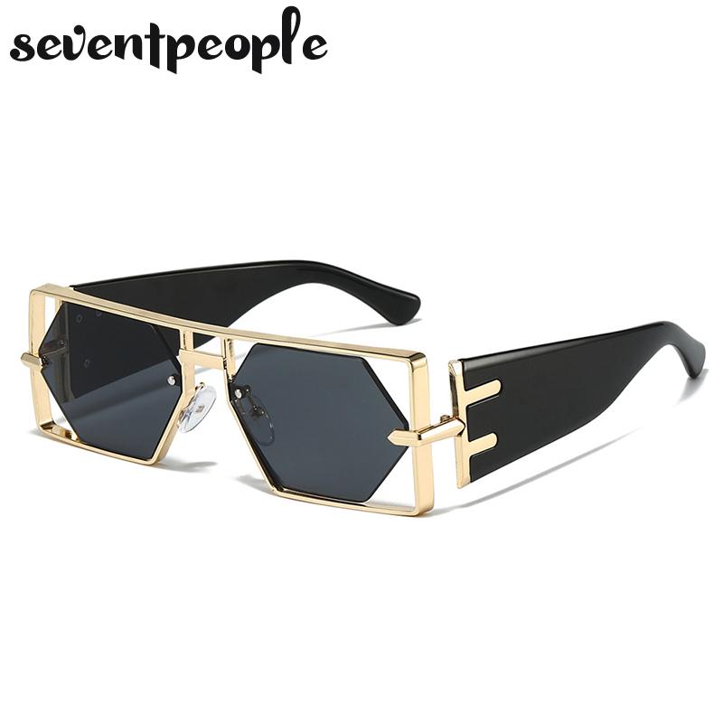 Vintage Punk Rectangle Sunglasses Women New  Luxury Brand Trendy Hollow Hexagon Lenses Double Beam Shades For Ladies UV400