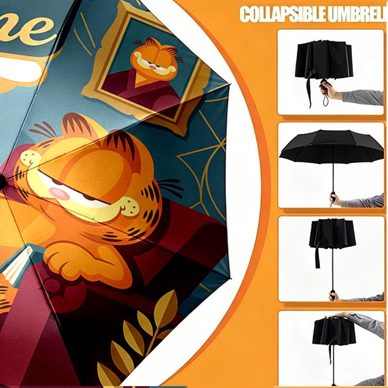 Personalisierter Garfield-Druckschirm mit individuellem Namen, Automatisches Öffnen und Schließen, Stabiler 8-Rippen-Rahmen, Für Pendeln, Camping, Wandern, Geburtstagsgeschenk