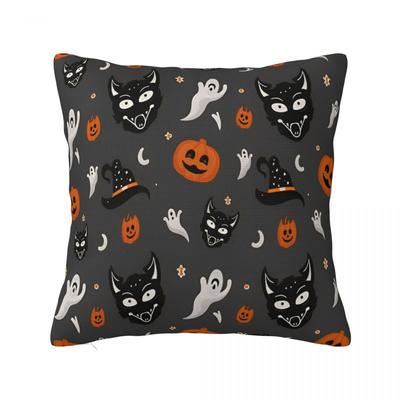 Halloween Pillowcase Soft Polyester Cushion Cover Decor Witch Hat Black Bat Pumpkin Pillow Case Cover Seater Zippered 45*45