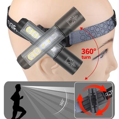 LED Rotating Headlamp Head Lamp Flashlight Headlight Fishing Waterproof Rechargeable Battery Working Light For Outdoor