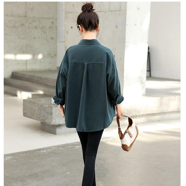 Cămașă coreeană largi de toamnă pentru damă, ocazională și versatilă, din bumbac lavabil, cămașă din blugi