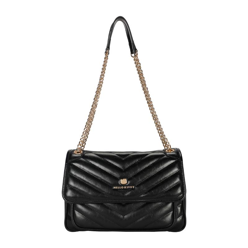 New Sanrio Hello Kitty Synthetic Leather Shoulder Bag Crossbody Bag Regular Women's Black/Ecru HHF249791