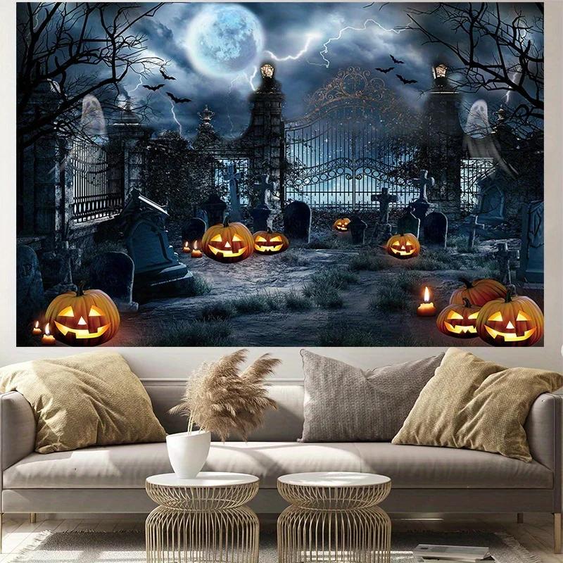 A spooky background fabric for a Halloween zombie-themed party perfect for family celebrations and birthday decorations.PMJ