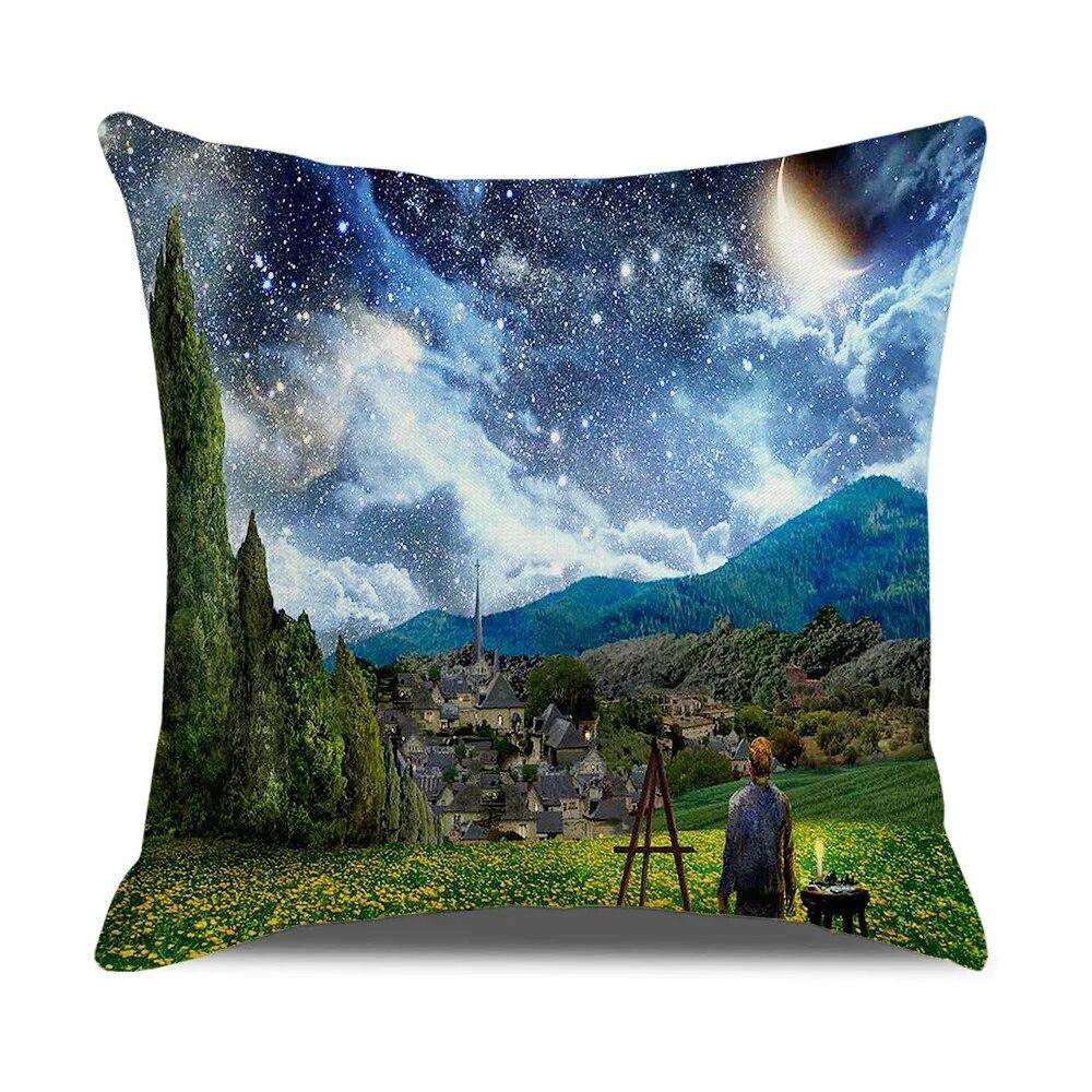 Vintage Art Cushion Cover Van Gogh Oil Painting Pillowcase Living Room Sofa Decoration Pillowcase