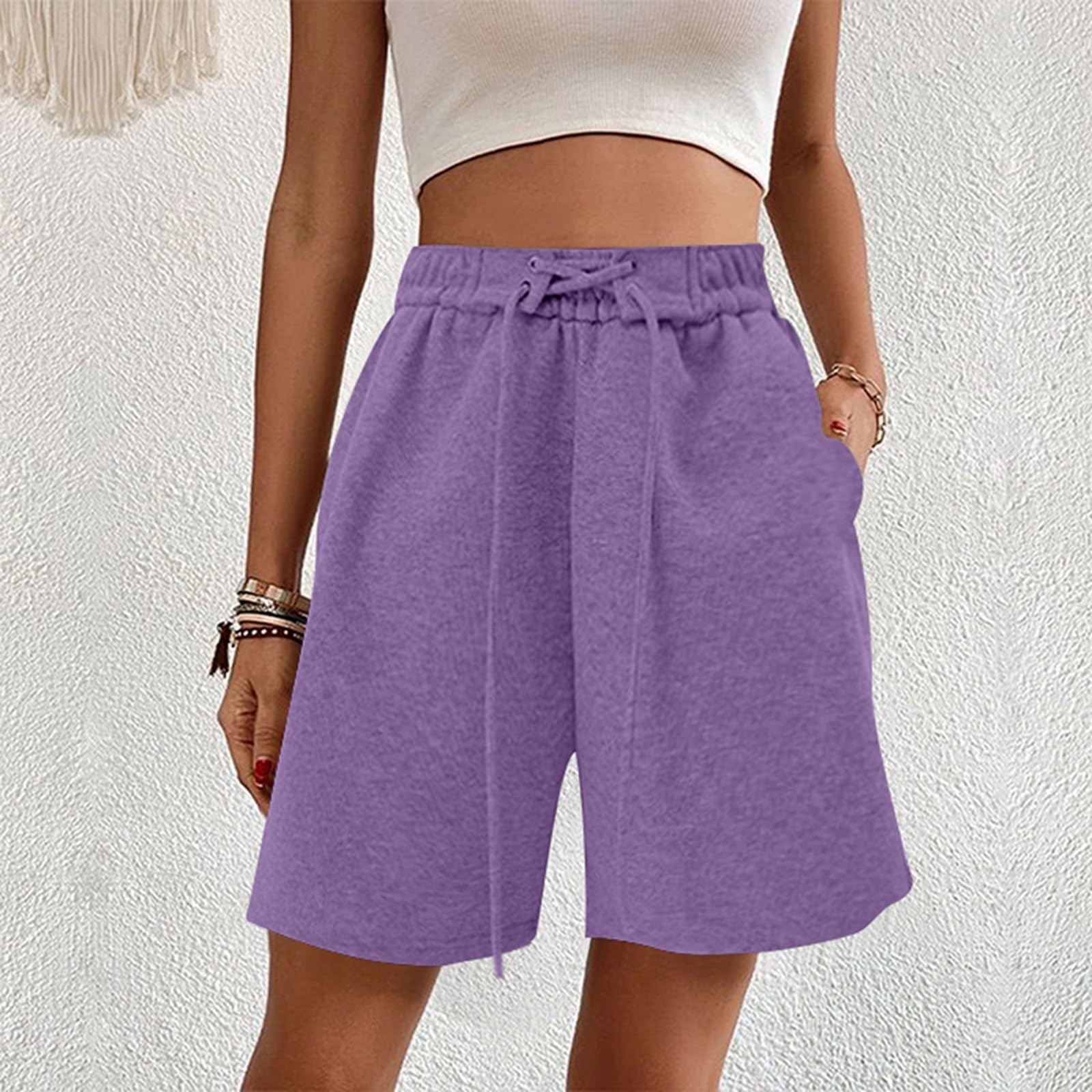 

Women s Casual Wide-Leg High-Waisted Slimming Lightweight Drawstring Shorts XL фіолетовий