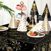 Zhehao Happy New Year Tablecloths 54 x 108 Inch Black and Gold Plastic Tablecloths Disposable Waterproof Happy Newyear Table Covers for 2026 New