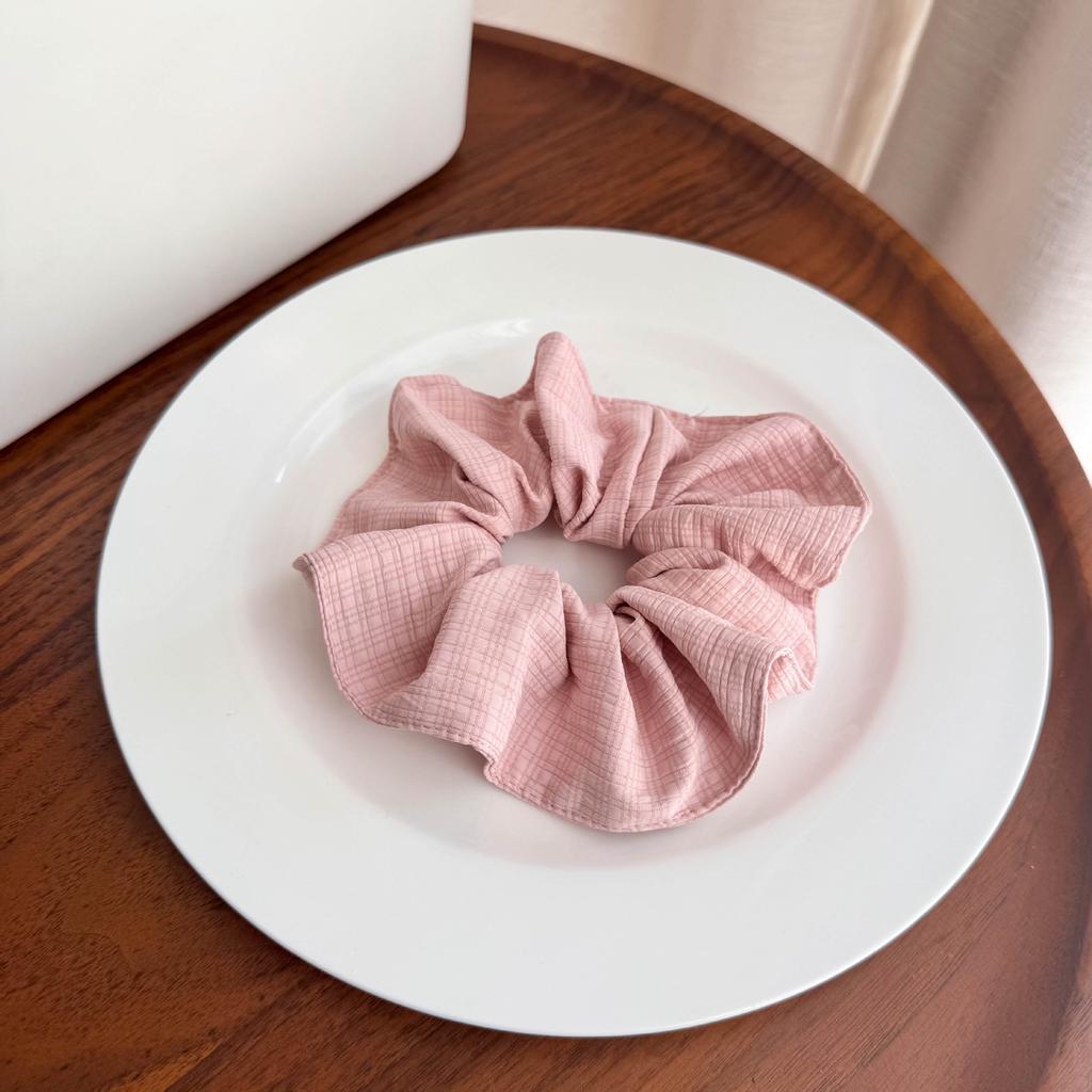 1PC Solid Color Cream Colored Fabric Colon Headband Simple and Fresh Plaid Rubber Band Hair Ties for Woman Hair Accessroies
