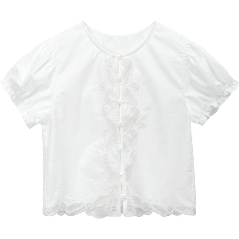 MiXiu Women s Sea Salt White Embroidered Hollow Top S