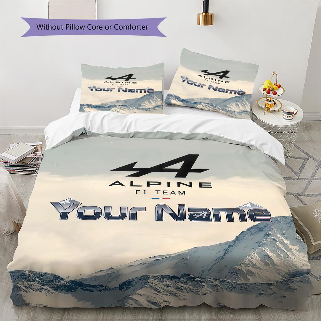 Alpine F1 Individuelles Namensmuster Bettwäsche Steppdecke Set Bettbezug Kissenbezug Zuhause Geburtstagsgeschenk(1 Bettbezug + 2 Kissenbezüge, ohne Füllung)