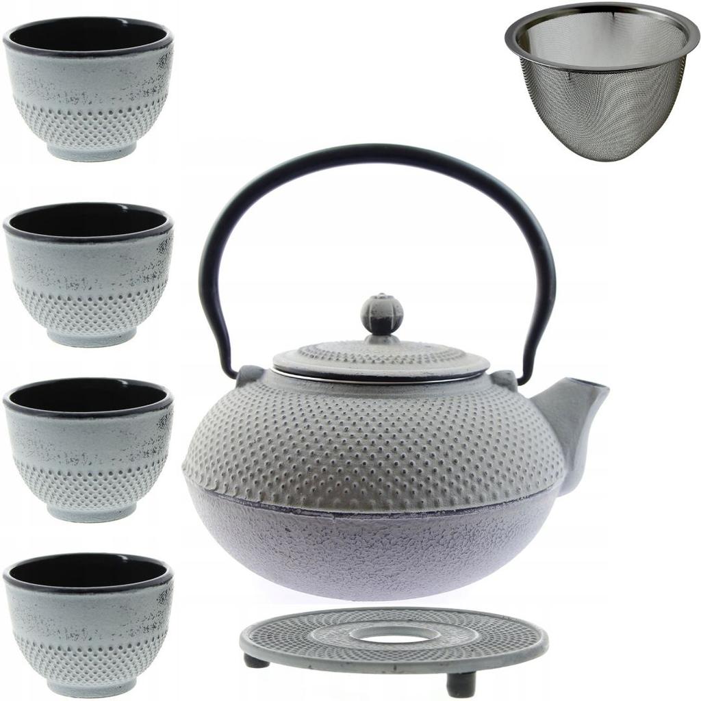 CAST IRON KETTLE 1.5L TEA STRAINER 4x CUPS PLATE
