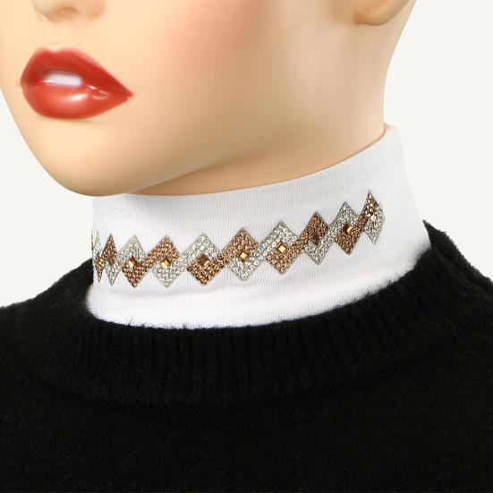 Fake Collar Half High Collar Rhombus Rhinestones Decor False Collar Breathable Elastic Collar Attachment