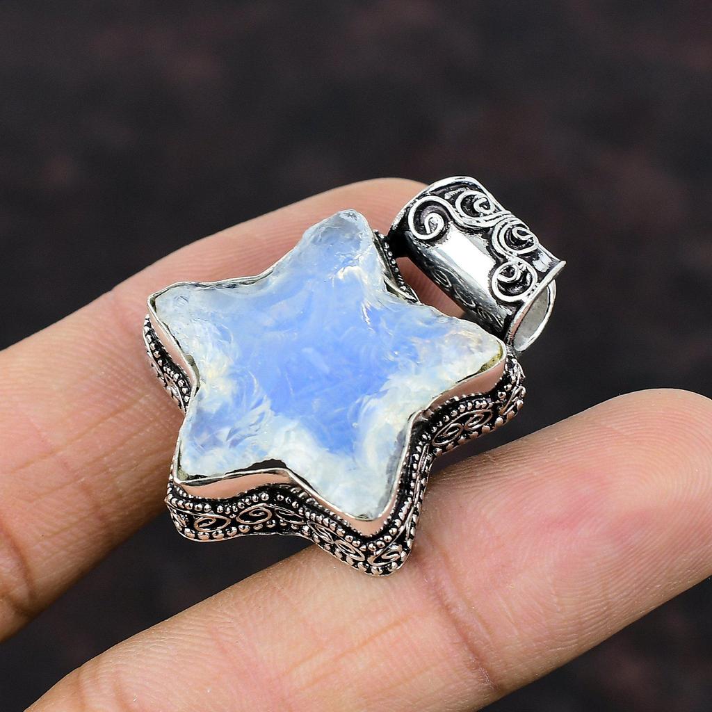 Milchiger Opal Rohanhänger 925 Sterling Silber Anhänger Handgemacht Vintage Anhänger Wunderschöner Stern Anhänger Echter Edelstein Anhänger Geschenk für Sie