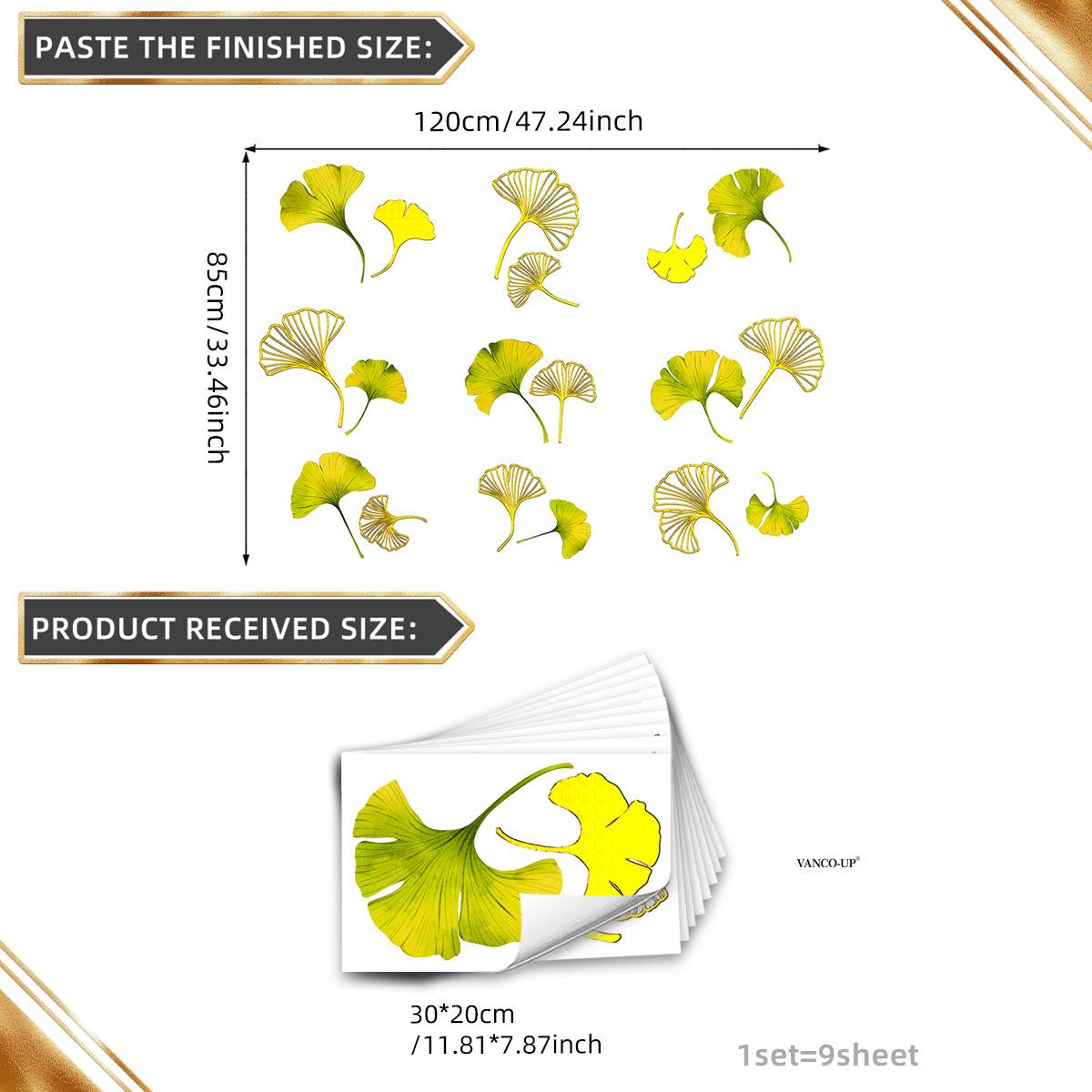 

Tj11045 Hand-Painted Green Plant Ginkgo Biloba Leaf Bronzing Wall Sticker Decoration Children S Room Bedroom Background Self-Adhesive Wall