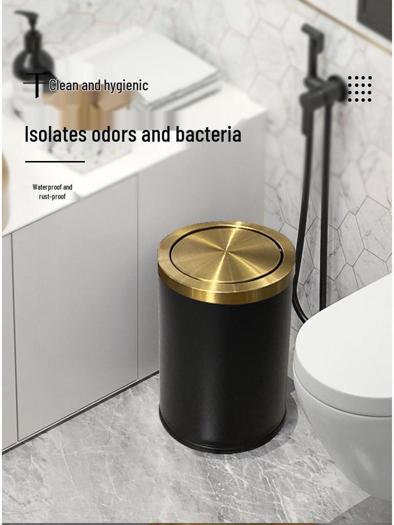 Stainless Steel Swing Lid Trash Can for Home and Kitchen, Light Luxury Design for Bathroom and Living Room.